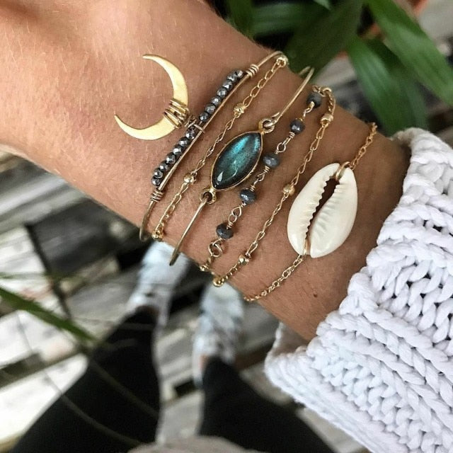 5pcs Mixed Golden Shell Starfish Friendship Bracelets