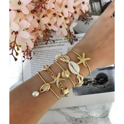 5pcs Mixed Golden Shell Starfish Friendship Bracelets
