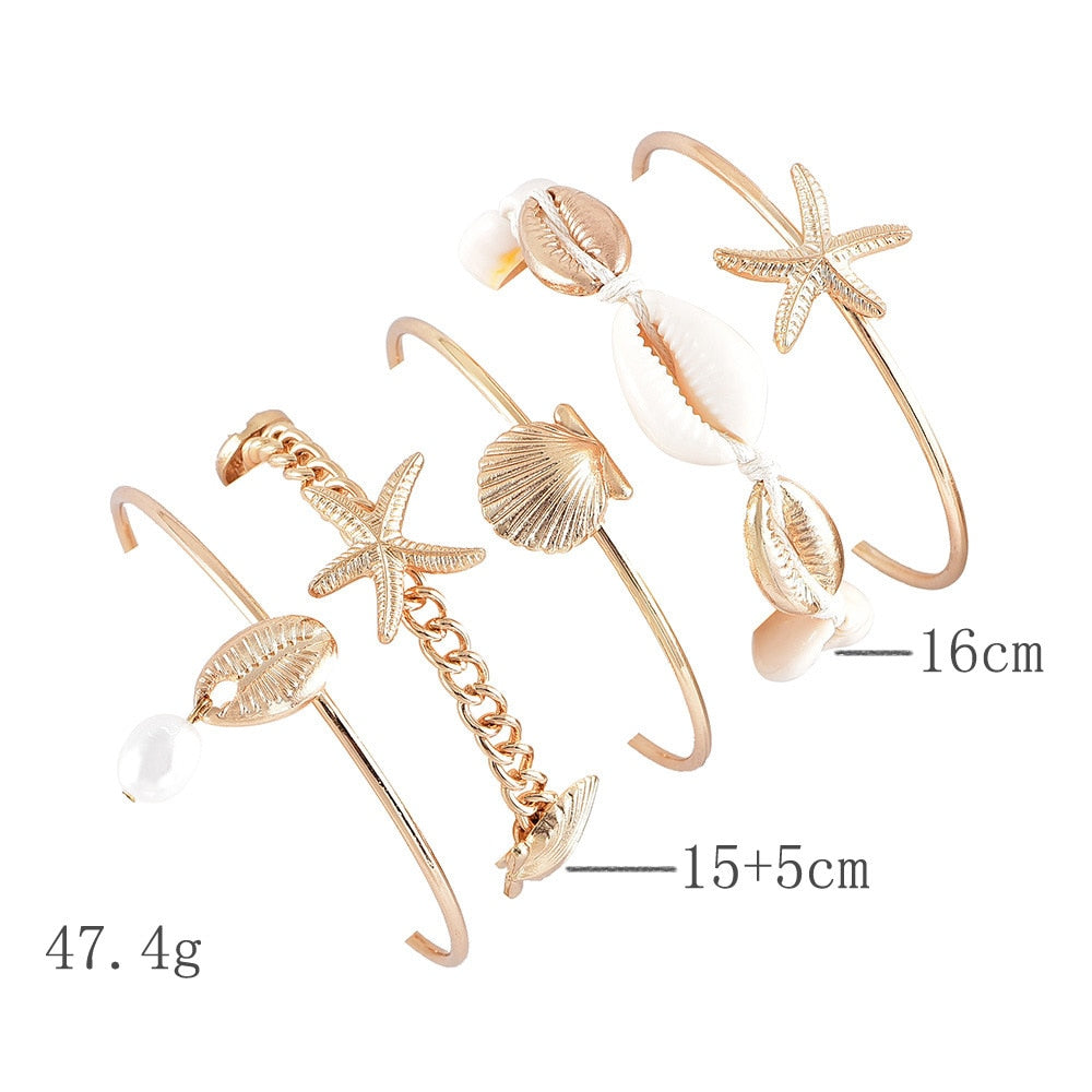5pcs Mixed Golden Shell Starfish Friendship Bracelets
