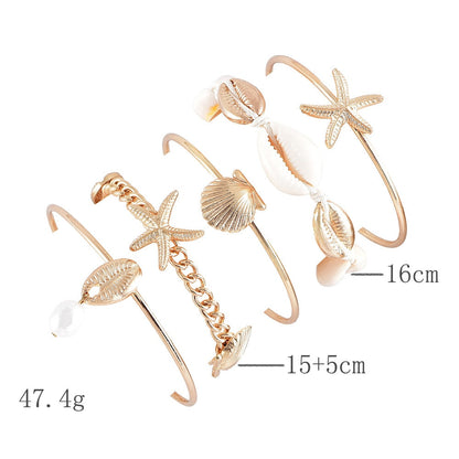 5pcs Mixed Golden Shell Starfish Friendship Bracelets
