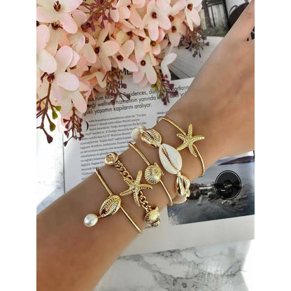 5pcs Mixed Golden Shell Starfish Friendship Bracelets