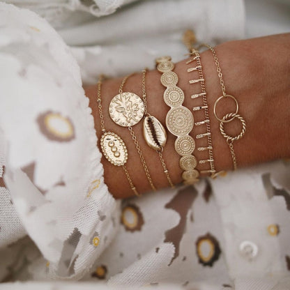 5pcs Mixed Golden Shell Starfish Friendship Bracelets