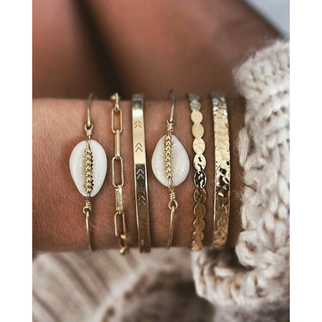 5pcs Mixed Golden Shell Starfish Friendship Bracelets