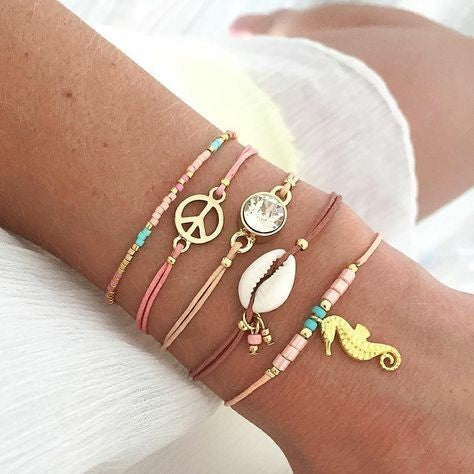 5pcs Mixed Golden Shell Starfish Friendship Bracelets