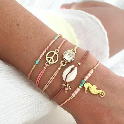 5pcs Mixed Golden Shell Starfish Friendship Bracelets