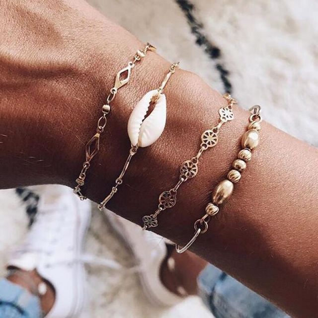 5pcs Mixed Golden Shell Starfish Friendship Bracelets