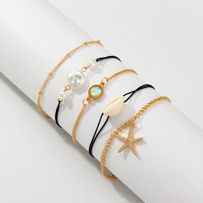 5pcs Mixed Golden Shell Starfish Friendship Bracelets