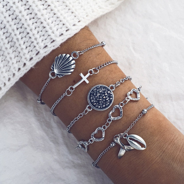 5pcs Mixed Golden Shell Starfish Friendship Bracelets