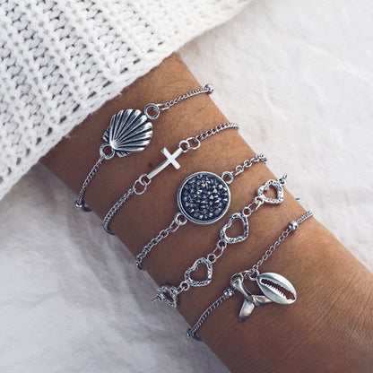 5pcs Mixed Golden Shell Starfish Friendship Bracelets