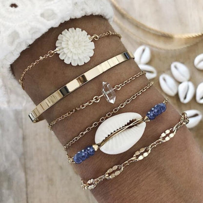 5pcs Mixed Golden Shell Starfish Friendship Bracelets