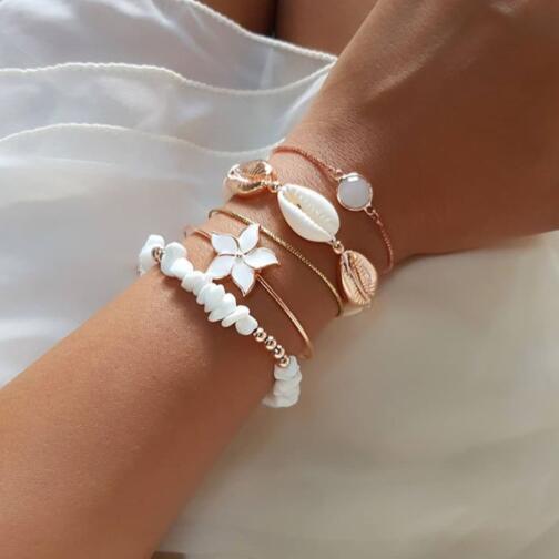 5pcs Mixed Golden Shell Starfish Friendship Bracelets