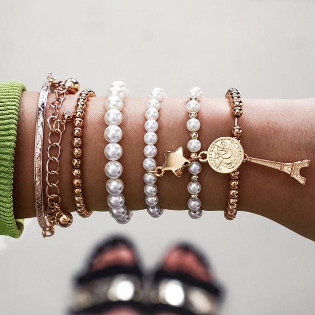 5pcs Mixed Golden Shell Starfish Friendship Bracelets