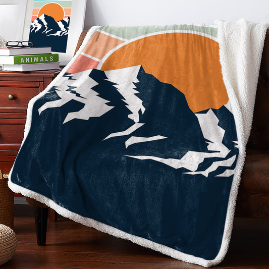 Peaks Snow Mountains Sunrise Sunset Cashmere Soft Sherpa Bed Blanket