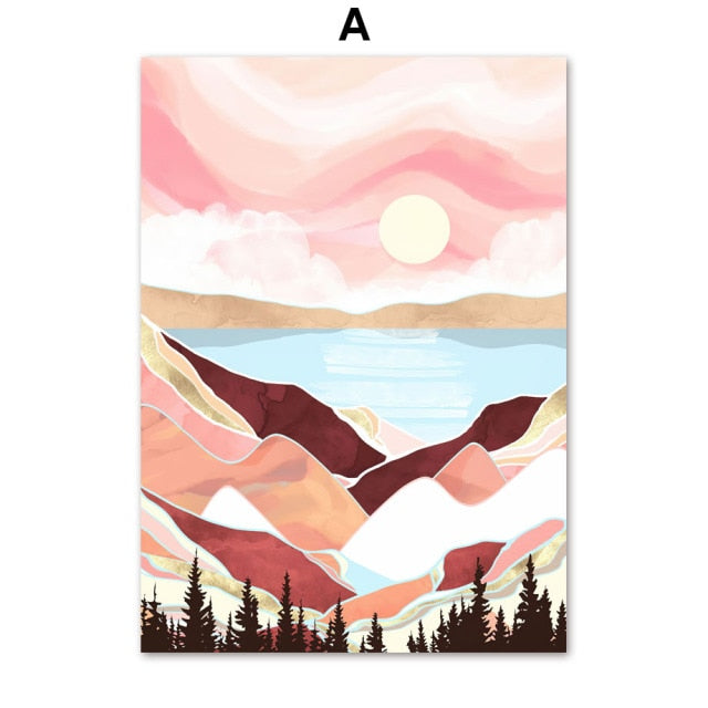 Mountain Forest Sun Bird Abstract Landscape Art Canvas Painting Nordic Posters And Prints Wall Pictures For Living Room Decor - Mountain Village Merchandise