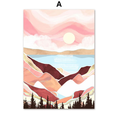 Mountain Forest Sun Bird Abstract Landscape Art Canvas Painting Nordic Posters And Prints Wall Pictures For Living Room Decor - Mountain Village Merchandise