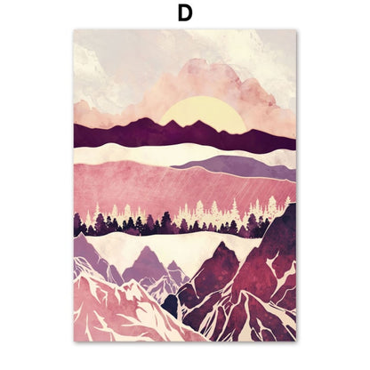 Mountain Forest Sun Bird Abstract Landscape Art Canvas Painting Nordic Posters And Prints Wall Pictures For Living Room Decor - Mountain Village Merchandise