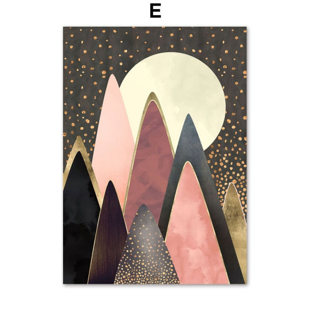 Mountain Forest Sun Bird Abstract Landscape Art Canvas Painting Nordic Posters And Prints Wall Pictures For Living Room Decor - Mountain Village Merchandise