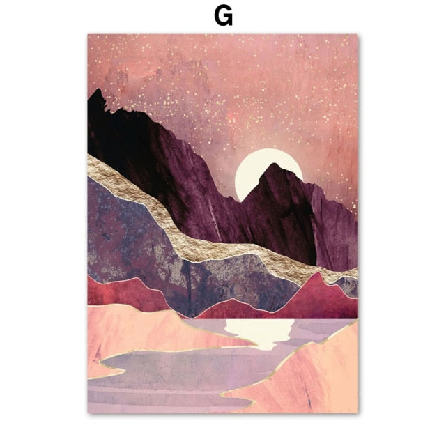 Mountain Forest Sun Bird Abstract Landscape Art Canvas Painting Nordic Posters And Prints Wall Pictures For Living Room Decor - Mountain Village Merchandise